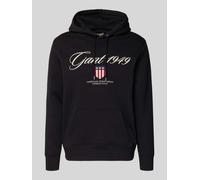 Gant Hoodie mit Label-Stitching und Känguru-Tasche in Black, Größe XL