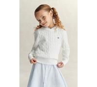GANT Kinder Girls Shield Pullover mit Zopfstrickmuster (122) Weiß