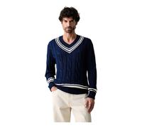 Gant - Klassischer V-Ausschnitt-Pullover aus Baumwolle - - Knitwear - Herren - Blau - S