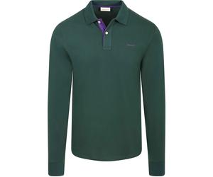 GANT Longsleeve Contrast Piqué Poloshirt Tartan Grün - Größe L Dunkelgrün L