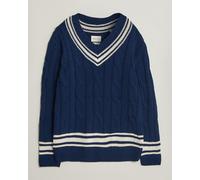 Gant Mercerized Cotton Knitted Cable V-Neck Persian Blue Blau L