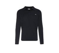 Polokragenpullover GANT "COTTON CABLE POLO", Herren, Gr. M, schwarz (evening blau), Strick, Obermaterial: 100% Baumwolle, unifarben, regular fit normal, Rundhals, eingesetzt Rippstrickbündchen, Pullov