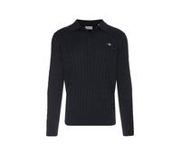 Polokragenpullover GANT "COTTON CABLE POLO", Herren, Gr. XXL, schwarz (evening blau), Strick, Obermaterial: 100% Baumwolle, unifarben, regular fit normal, Rundhals, eingesetzt Rippstrickbündchen, Pull