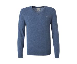 Gant Pullover Herren Slim Fit V-Ausschnitt Lammwolle blau, 3XL