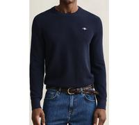 Strickpullover GANT "MICRO TEXTURED COTTON C-NECK", Damen, Gr. S, evening blau, Strick, Obermaterial: 100% Baumwolle, unifarben, regular fit normal, Rundhals, eingesetzt Rippbündchen, Pullover Strickp