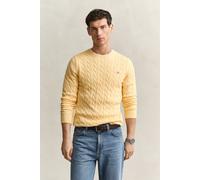 GANT Regular Fit Strickpullover Rundhalsgelb, Zopfmuster