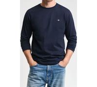 Langarmshirt GANT "REG SHIELD LS T-SHIRT", Herren, Gr. XXL, blau (evening blau), Jersey, Obermaterial: 100% Baumwolle, unifarben, Basic, regular fit hüftlang, Rundhals, abgesteppt, Shirts Langarmshirt