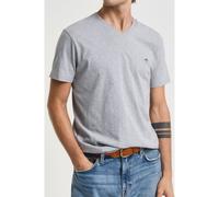 T-Shirt GANT "SLIM SHIELD V-NECK T-SHIRT", Herren, Gr. XXL, grau (grau melange), Obermaterial: 100% Baumwolle, slim fit hüftbedeckend, V-Ausschnitt, abgesteppte Kante, Shirts T-Shirt, mit einer kleine