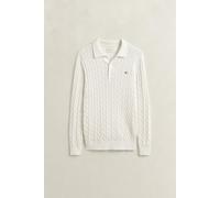 Polokragenpullover GANT "COTTON CABLE POLO", Herren, Gr. M, weiß (cream), Strick, Obermaterial: 100% Baumwolle, unifarben, regular fit normal, Rundhals, eingesetzt Rippstrickbündchen, Pullover, Regula