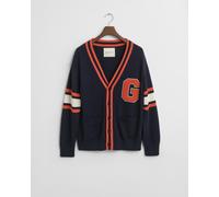 Gant Strickjacke mit V-Ausschnitt und Eingrifftaschen in Dunkelblau, Größe L