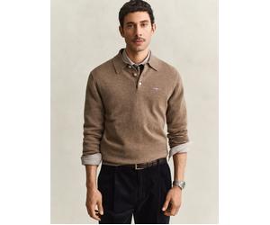 Gant Strickpoloshirt aus Lammwolle Herren Wolle beige, M