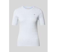 Gant Strickshirt mit Zopfmuster und Label-Stitching in Hellblau, Größe S