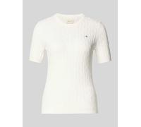 Gant Strickshirt mit Zopfmuster und Label-Stitching in Offwhite, Größe XS