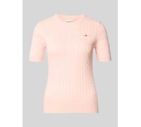Gant Strickshirt mit Zopfmuster und Label-Stitching in Rosa, Größe S