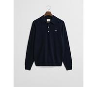 Polokragenpullover GANT "SUPERFINE LAMBSWOOL", Herren, Gr. XL, blau (marine), Strick, Obermaterial: 100% Wolle, unifarben, casual, normal, Rundhals, Langarm Bündchen, Pullover, mit Knöpfen, regular fi