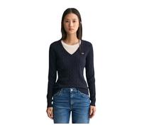 Gant - Twisted Cotton V-Neck Pullover - - Knitwear - Damen - Blau - S