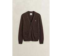 GANT - V-Neck Strickjacke aus Lambswool dark brown melange - Gr. - XL