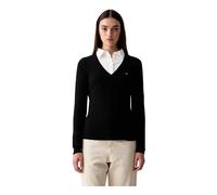 GANT Damen Cable-Strickpullover - STRETCH COTTON CABLE V-NECK, Zopfstrick Schwarz L