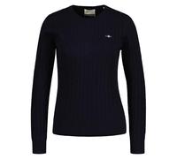 GANT Damen Pullover Stretch-Baumwolle Zopfstrick Rundhals mit Label-Detail, Evening Blue, XL