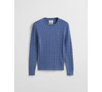 GANT Strickpullover mit Zopfmuster und Label-Stitching in Hellblau, Größe XL