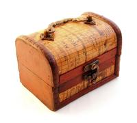 Ganzoo Schatztruhe Schatulle aus Holz mit Lederüberzug im Landkarten-Stil, antik, kompakt Deko, braun, 120 x 85 x 85 mm, 135 g, Aufbewahrung für Schmuck & Kleinteile, 1 Stück