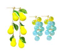 Gaodercha 2 Paar Trauben-Ohrringe für Damen Leichte Obst-Ohrstecker Gelbe Ohrringe mit frischen Früchten Harz Süße Ohrringes mit Limetten-Obst-Anhänger für den Alltag
