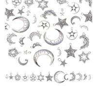 Gaodercha 52pcs Legierung Pentagram Mond Charmes für Handwerk Antike Silber Pentacle Star Anhänger Glückshexe himmlische gemischte Mondstern für DIY Schmuck Halskette Armband Ohrringe