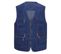 GAOHONGMEI Herren Denim-Weste Vintage Multi Pocket Plus Size Casual Ärmellos Jacke Cowboy Weste Wandern Reporter Jeans Outwear Top Denim Blau 8XL