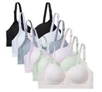 GAOIYO Trainings-BH für Teenager-Mädchen, Baumwolle, bügelfrei, verstellbare Träger, atmungsaktiv, 6er-Pack, Schwarz, Weiß, Grau, Rosa, Hautton, Grün, 70A/B