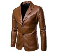 GaoLeAve Frühling Herbst Herren Revers Lederkleid Anzug Mantel/Herren Business Casual Pu Blazer Jacke Yellow S