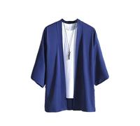GaoLeAve Japanische Kimono-Strickjacke, traditionelle japanische Samurai-Kleidung, Streetwear, Yukata, lockere, dünne Oberbekleidung für Herren Blue S