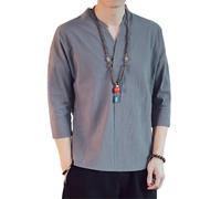 GaoLeAve Kimono im japanischen Stil für Herren, kurzes, halbärmeliges, atmungsaktives Baumwollhemd, japanische Sommer-Yukata-Feder-Strickjacke Dark gray9 M