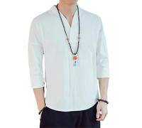 GaoLeAve Kimono im japanischen Stil für Herren, kurzes, halbärmeliges, atmungsaktives Baumwollhemd, japanische Sommer-Yukata-Feder-Strickjacke White M