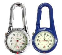 GAOUTO 2 Stück Karabineruhr, Taschenuhr Mit Karabiner Befestigung, wasserdichte Karabineruhren, Schwesternuhr, Leuchtendes Analog Quarz Uhr, Karabineruhr für Radfahrer Kletterer Rucksack, Silber+Blau