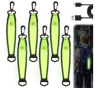 GAOUTO 6 Stück USB Wiederaufladbar LED Sicherheitslicht: Wasserdicht Reflektierende Blinklicht Anhänger, Hohe Sichtbarkeit Sicherheitsreflektor für Kinder Schulranzen, Joggen Und Fahrradfahren (Grün)