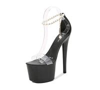 GAOword 17 cm / 6,69 Zoll Damen Open Toe Plateau Stiletto Gladiator Knöchelschnalle Sandalen Sexy Pole Dance High Heels Nachtclub Party Abschlussball Plattform High Heels Sandalen,Schwarz,43 EU