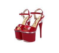 GAOword 17 cm / 6,69 Zoll Mode Damen Transparent Offener Zeh High Heels Sexy Stiletto Party Schuhe Damen Stiletto Work Party Kleid Nachtclub Schuhe,Rot,39 EU