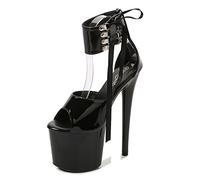 GAOword 20 cm / 7.87 Zoll Damen offene Zehenplattform Stiletto Gladiator Knöchelschnalle Sandalen Sexy Pole Tänzerin,Schwarz,37 EU