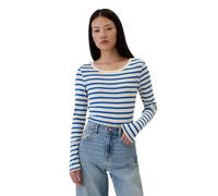 GAP Damen Langarm Favorite Rundhals T-Shirt, Blaue Chino-Streifen, Groß