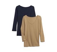 GAP Damen-T-Shirt, 3/4-Ärmel, 2er-Pack, Marineblau/Cargo-Khaki, Medium Hoch