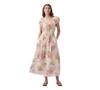 GAP Kurzärmeliges gesmoktes Damen-Midikleid, Garden Multi Floral, Klein
