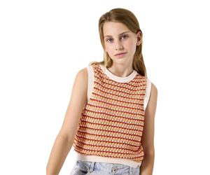 Garcia Mädchen Pullunder Chevron-Muster, Größe:140/146, Farbe:Off White