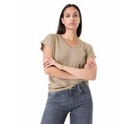 Garcia T-Shirt in Taupe mit Glitzer-Optik und V-Ausschnitt XS Regular Fit