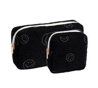 Gardsell Make-up-Tasche, Geldbörse, Kosmetiktasche, Kordsamt, niedliche Kosmetiktasche, Handtaschen, Geldbörsen, Make-up-Organizer, Aufbewahrung für Damen, 2 Stück schwarz, Kosmetiktasche für Damen