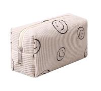Gardsell Niedliche Make-up-Tasche für Geldbörse, Kord, tragbar, mit Reißverschluss, kleine Kosmetiktasche für Reisezubehör, Beige, Kosmetiktasche für Damen, Make-up-Tasche, großes Fassungsvermögen