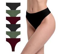 GAREDOB 6 Stück Damen gerippte Baumwoll-Tangas hohe Taille nahtlose Höschen Übergröße hohe Taille No Show Unterwäsche, 6 x hohe Tangas, L