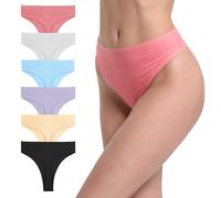 GAREDOB 6er-Pack gerippte Baumwoll-Tangas für Damen, hohe Taille, nahtlose Höschen, Übergröße, hohe Taille, keine Show Unterwäsche, 6 x hohe Stringtanga, S