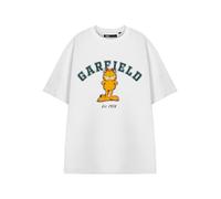 Garfield Erwachsene T-Shirt | Weißes kurzärmeliges University Graphic T-Shirt für Männer und Frauen | Collegiate Varsity Katze Charakter Bekleidung Top | Cartoon Film TV Serie Merchandise Bekleidung