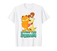 Garfield T-Shirt für Unisex Erwachsene - Weiß, Kurzarm, Klein, Cartoon-Motiv mit Garfield und Odie, Klassisch geschnitten, Doppelt genähter Saum