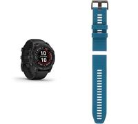 Garmin fēnix 7 PRO SOLAR, Multisport GPS Smartwatch, Advanced Health and Training Features QuickFit 26 Watch Bands- Lakeside Blue Silicone